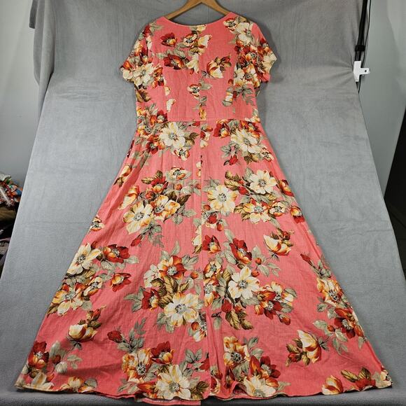 Vtg Clues Collection Dress Womens 14 Maxi Linen Blend Button Floral Cottagecore - Picture 7 of 11